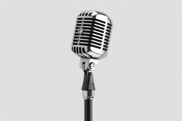 A microphone on a stand, audio equipment, 3D realistic, professional studio quality, isolated on white background