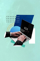 Vertical composite collage image picture of arms typing laptop keyboard error isolated on creative...