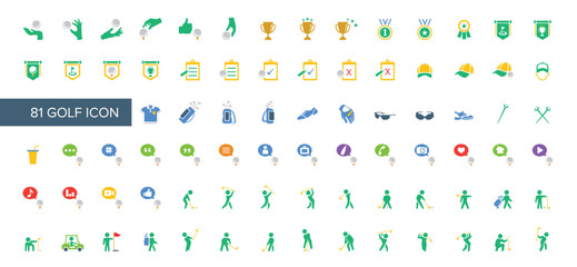 Set of 81 golf icon collection.Vector illustration. Perfect for logos, stats and infographics.