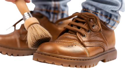 Child labor, child polishing shoes, highlighting social issues and child exploitation awareness, png file, isolated on white