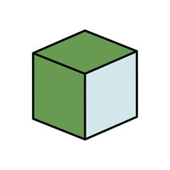 3d cube color line icon with white background vector stock illustration