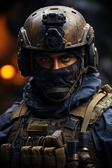 Naklejka premium Determined Special Forces Soldier Close-Up