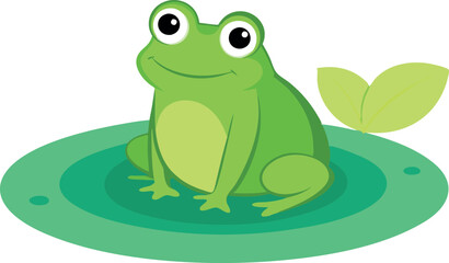 Fototapeta premium Illustration of a cute green cartoon frog on a lily pad, exuding a friendly and cheerful vibe.