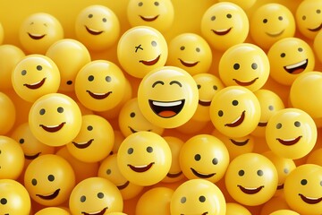 Fototapeta premium A bunch of yellow smiley faces with one of them having an X on it. The X is a sad face