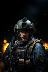 Fototapeta premium Determined Special Forces Soldier Close-Up