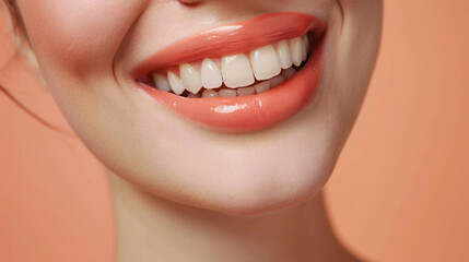 Obraz premium Stunning Coral Pink Lipstick on Model's Lips Highlighting Beauty for Advertisement