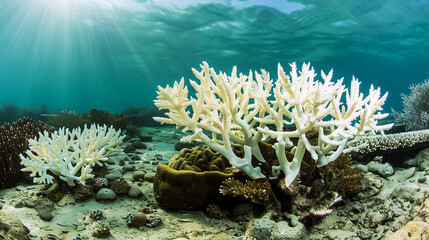 Fototapeta premium A beautiful, yet sad, underwater image of bleached coral. A stark reminder of the damage we are doing to our oceans.