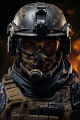 Fototapeta premium Determined Special Forces Soldier Close-Up