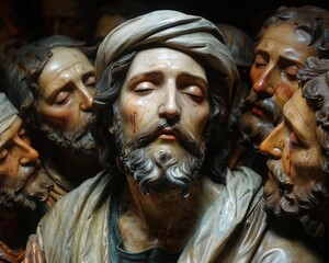 Obraz premium Miracle of Compassionate Healing - Hyper-Realistic Depiction of Jesus Christ Curing the Blind Man in 8K Resolution, Captivating Moment of Faith and Wonder
