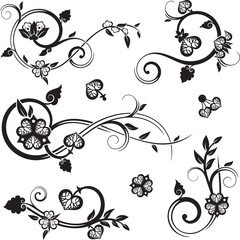 Vector set of traditional Japanese floral ornaments and Oriental decorative designs. Extremely clean vector lines, vinyl and laser ready.