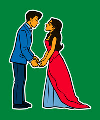 A Husband and Wife Sticker Vector Illustration