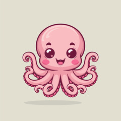 Cute Kawaii Baby Octopus Cartoon Vector Icon Illustration. Mascot Octopus Clipart Vector