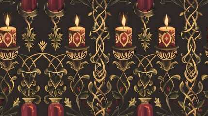 Radiant Christmas Candles Entwined with Celtic Knot Patterns and Lavish Seasonal Accents Warm and Inviting Vintage Atmosphere with Traditional Irish