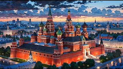 Obraz premium view of a city in russia anime style stunning aesthetic b background