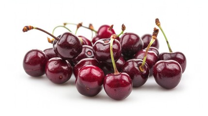 Cherry berries ripe fresh harvest group on isolated white background close-up 