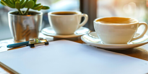 Organized Business Plan Document on Desk with Cup of Coffee for Productive Workday Concept