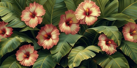 Vibrant Pink and Yellow Flowers in a Lush Green Plant