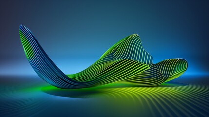 Abstract modern illustration. Green waves soundwaves or sine waves, loating orbs, optical illusions. Digital art for poster, template, flyer, banner background or design element.