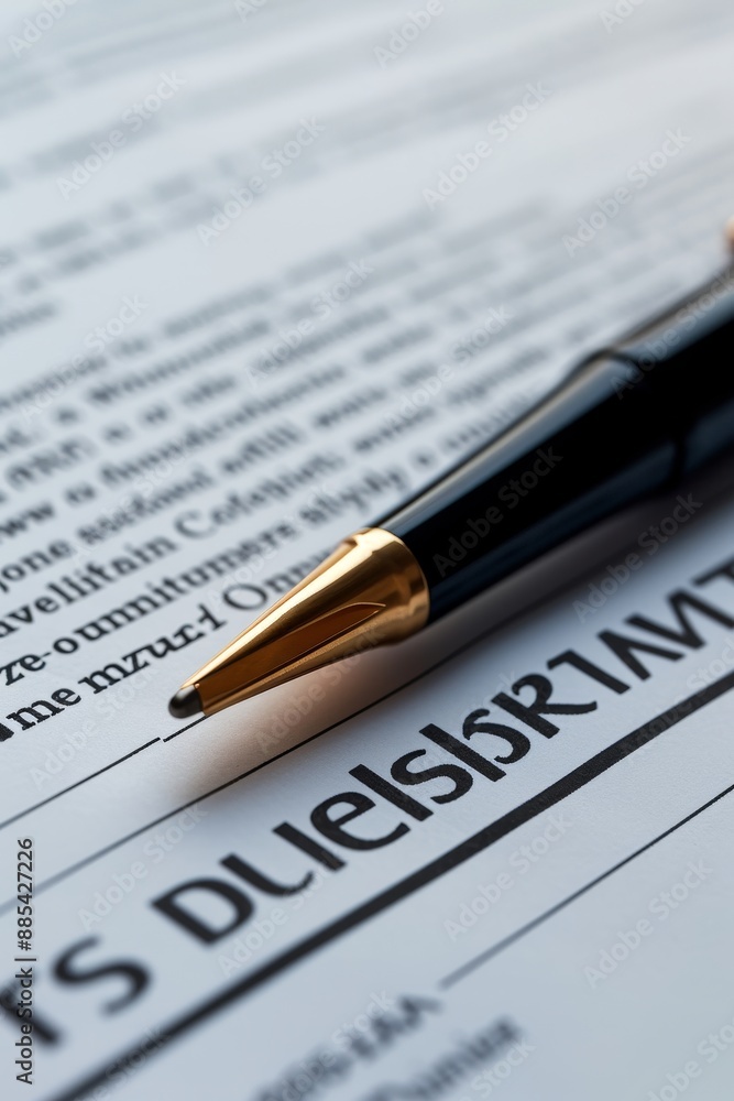 Poster a macro image of a business contract on a smooth solid color surface ai generated illustration