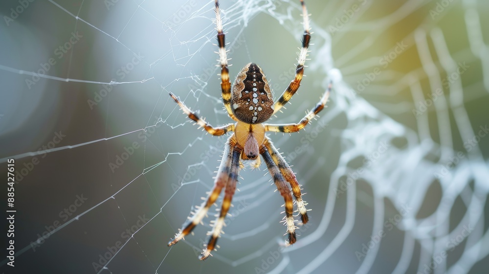 Poster a macro scene of a spider building its web in the corner of a room ai generated illustration