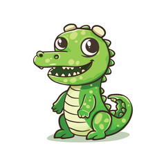 a cartoon drawing of a green crocodile with a big smile