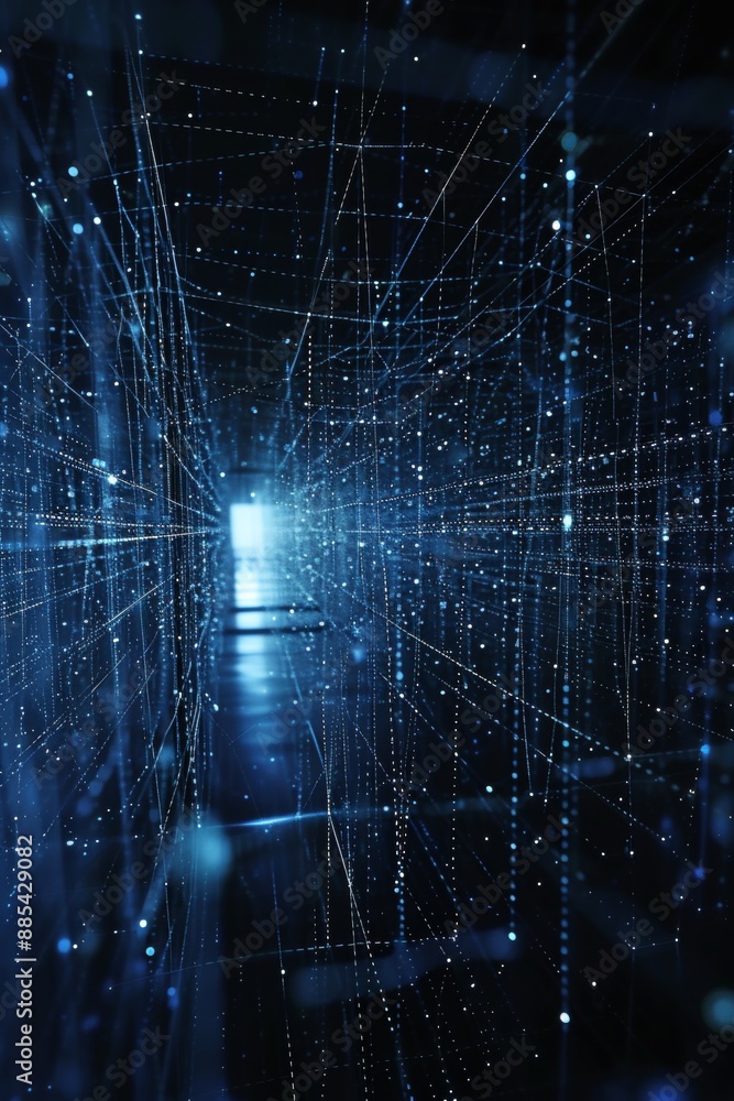 Aufkleber a matrix-style 3d network of code in a dark room ai generated illustration