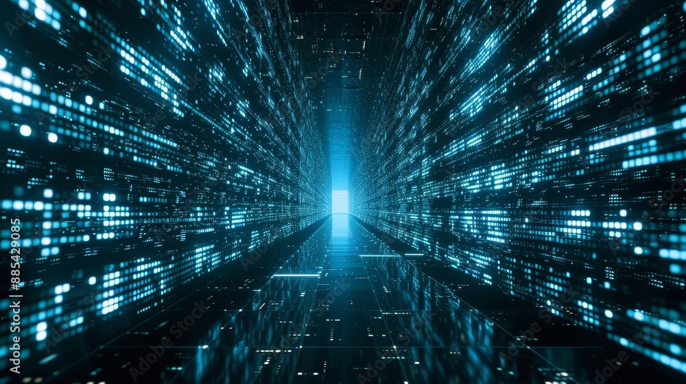 Aufkleber a matrix-style 3d network of code in a dark room ai generated illustration