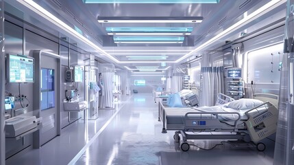 Obraz premium CuttingEdge ER Futuristic Technology and Robotic Efficiency for Rapid Diagnostics and Care