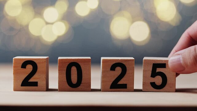 New Year 2025 Concepts.Flipping wooden cube from 2024 to 2025.