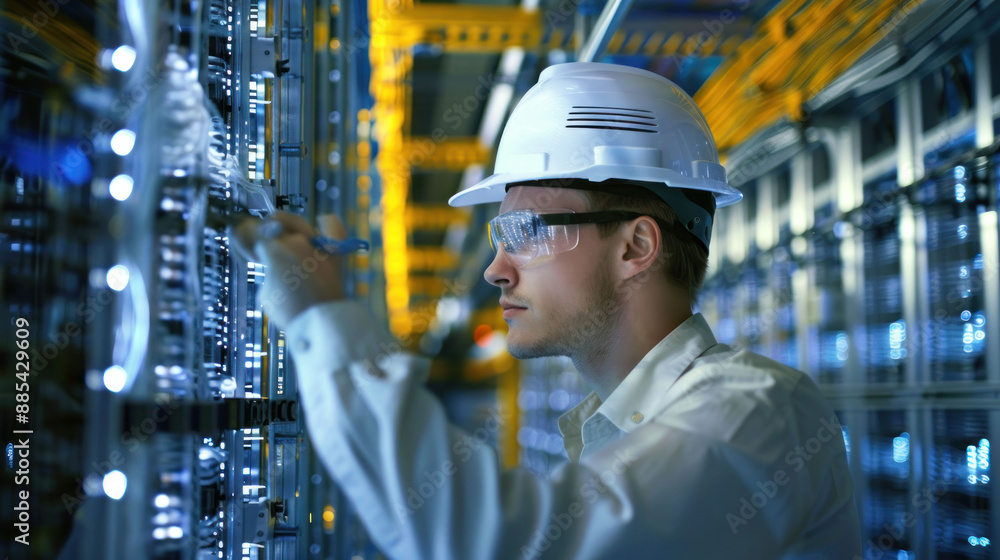 Aufkleber Engineer Analyzing Data from Renewable Energy Sources in a Modern Laboratory Setting