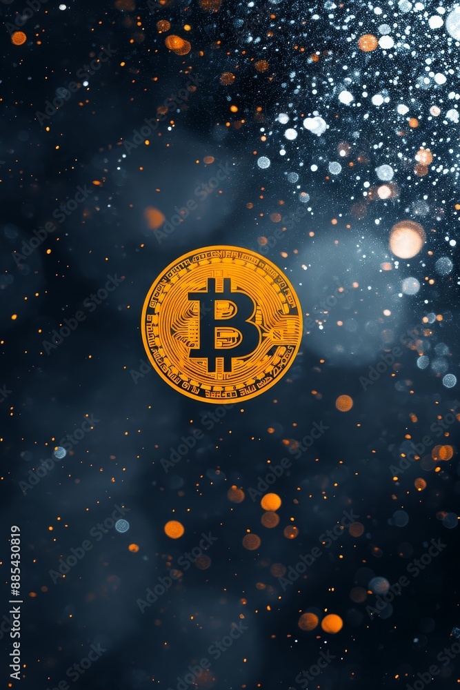 Poster a minimalistic depiction of bitcoin iconography on an abstract background ai generated illustration