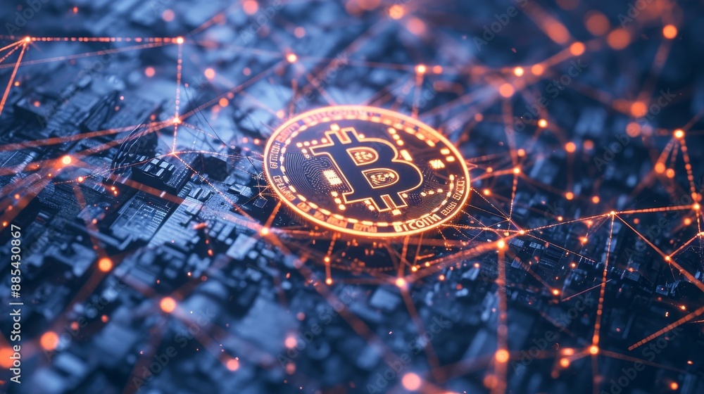 Poster a minimalistic depiction of bitcoin iconography on an abstract background ai generated illustration
