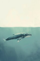 Fototapeta premium A minimalistic pastel illustration of a whale under the tranquil ocean AI generated illustration