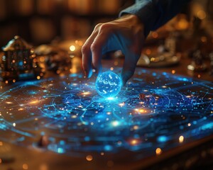 Futuristic Rendering of Real-Time Ancient Astrological Map with Holographic Planets in 8K Resolution