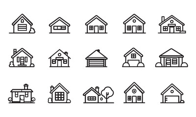 house icons set , modern and simple home front icon collection isolated vector Illustration