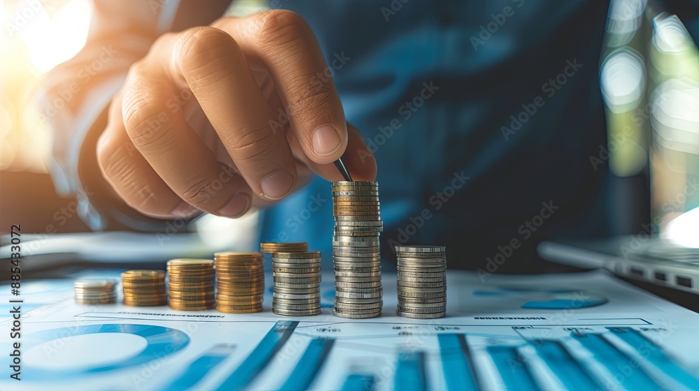 Poster invoice and online digital statements concept. businessman using smartphone with invoice icons on vi