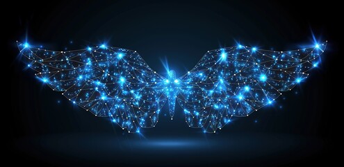 a pair of wings with deon blue twinkles and a black background