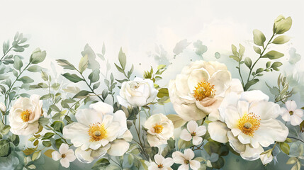 Obraz premium Romantic watercolor bouquet of white flowers for a birthday flyer