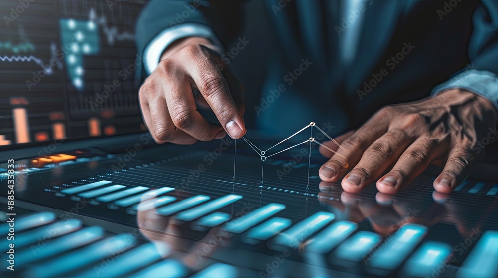 Poster invoice and online digital statements concept. businessman using smartphone with invoice icons on vi