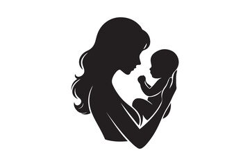 A mother holding her child silhouette