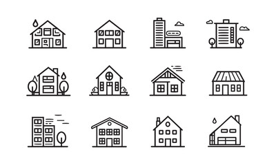 set of houses icons , stylish and eye-catching home front icon collection isolated vector Building Illustration