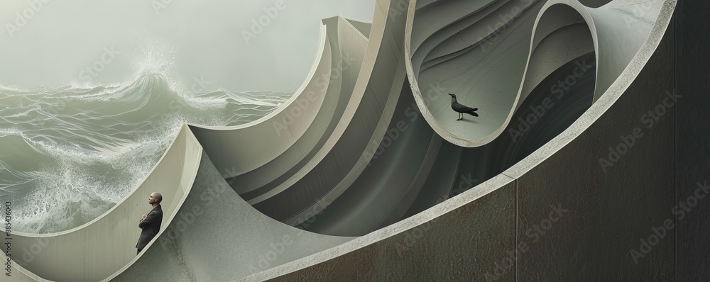 Poster abstract image of a white structure with organic curves and lines.
