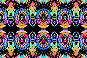 Aesthetic seamless colourful flowers and leaf line art pattern batik of indonesian traditional dayak 