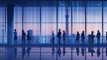 Silhouettes of People in a Modern Office Building