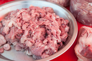 Fresh pork bones at the market