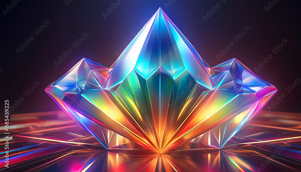 Poster abstract iridescent shape resembling colorful crystal rendered shimmering effect