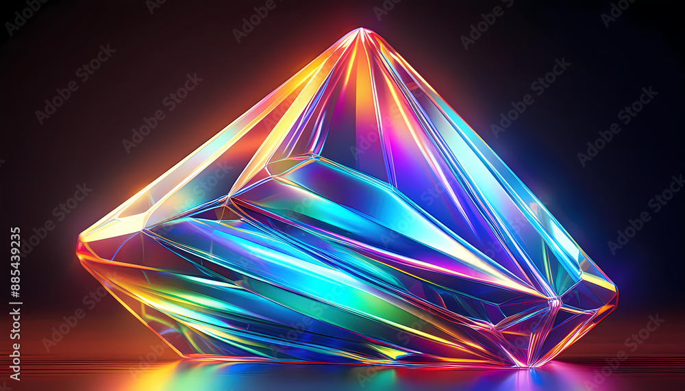 Poster abstract iridescent shape resembling colorful crystal rendered shimmering effect