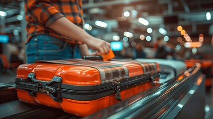 Airport employee tagging luggage, lost and found.