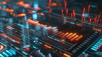 Obraz premium Quantum computer used for AI, pulsing lights, front angle, cinematic