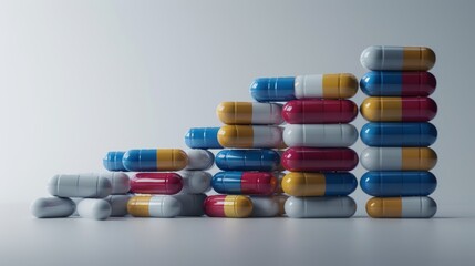 Pharmaceutical Progress Vibrant Bar Graph of Capsule Stacks Revealing Medication Trends